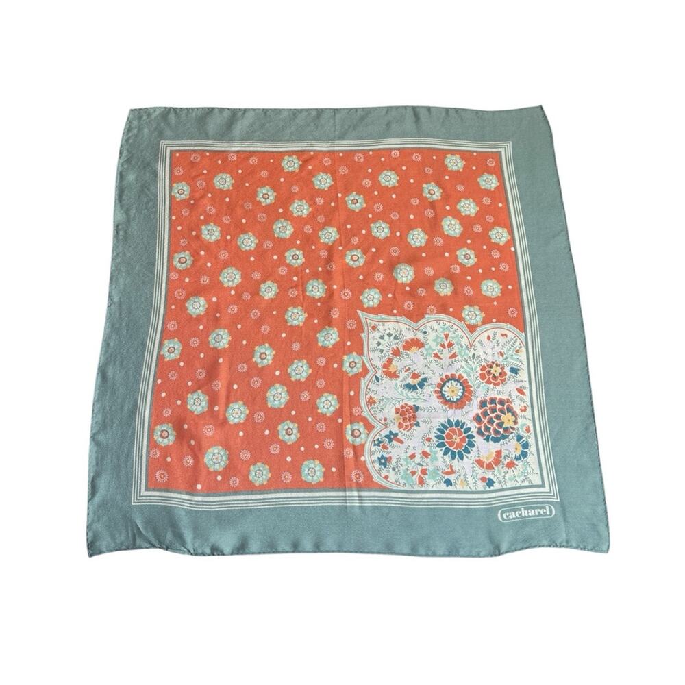 Vintage Cacharel Glentex Floral Scarf Silk Blend Hand Rolled Japan Orange Gray